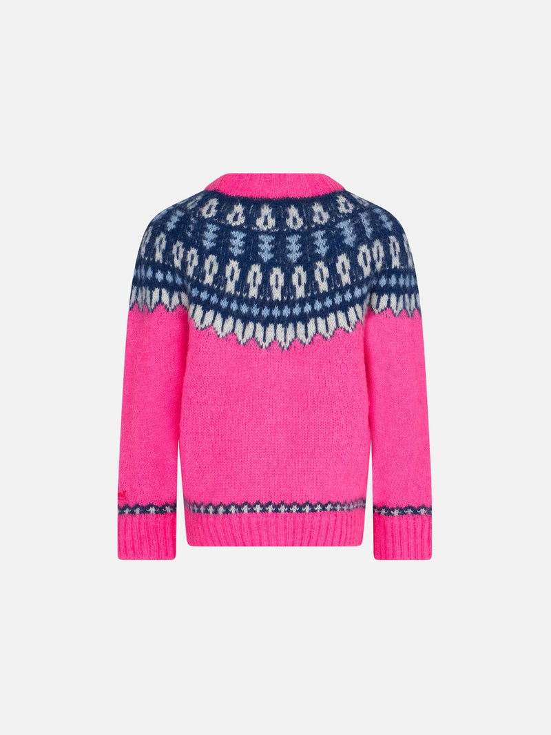 Girl brushed crewneck sweater with nordic jacquard