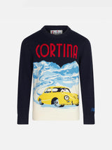 Boy navy blue sweater with Cortina jacquard print