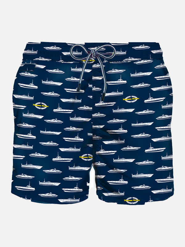 Light fabric man swim shorts yacht print