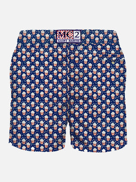 Man light fabric swim shorts with pop corn print