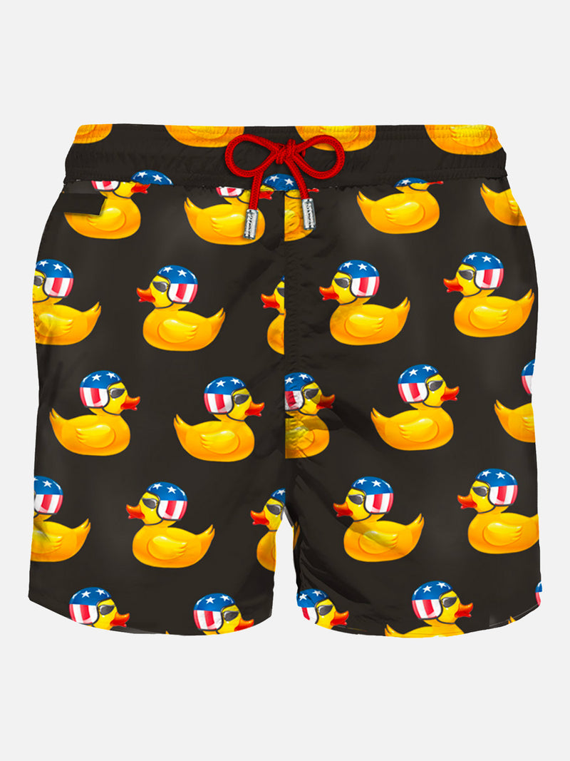 Herren-Badeshorts aus leichtem Stoff, Biker-Design, Ducky