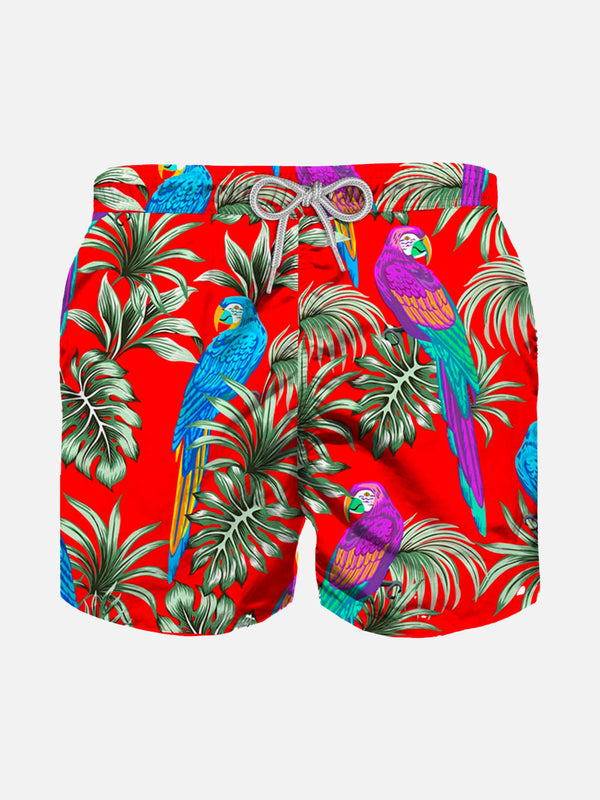 Badeshorts für Jungen aus leichtem Stoff mit Papageien-Print