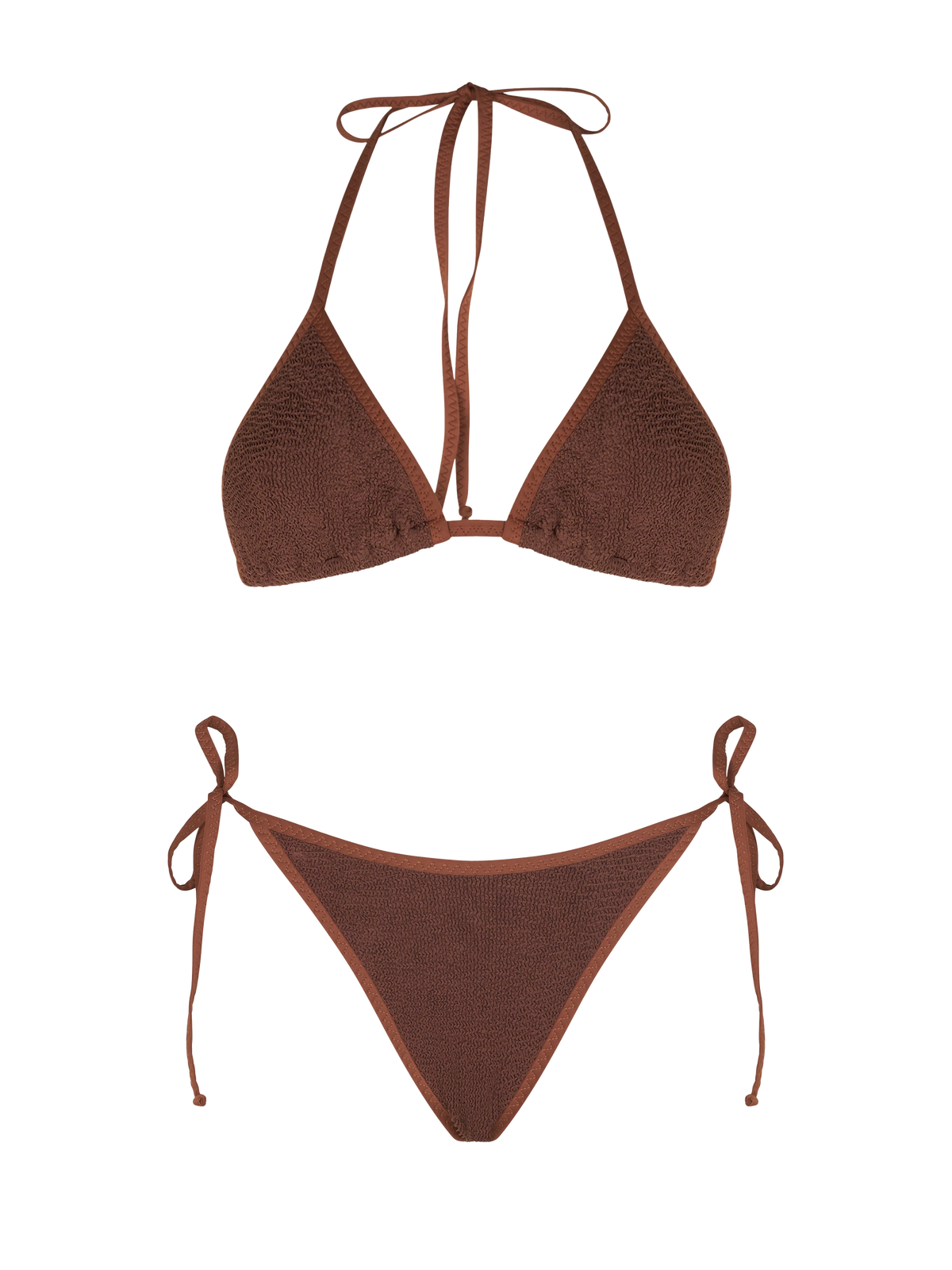 Leah Norah brown crinkle triangle bikini with piping – MC2 Saint Barth Leah Norah brown crinkle triangle bikini with piping – MC2 Saint Barth
