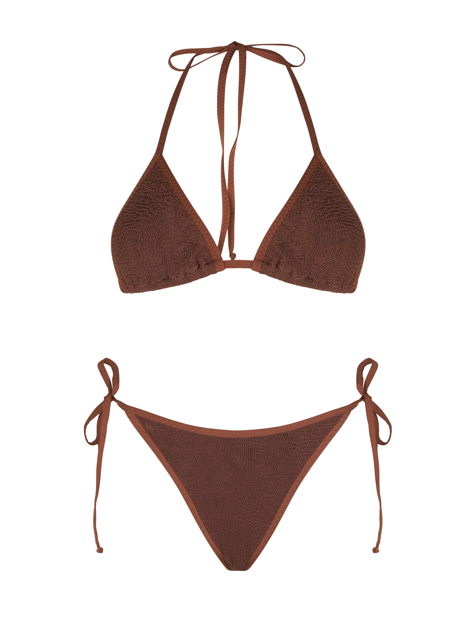 Leah Norah brown crinkle triangle bikini with piping – MC2 Saint Barth