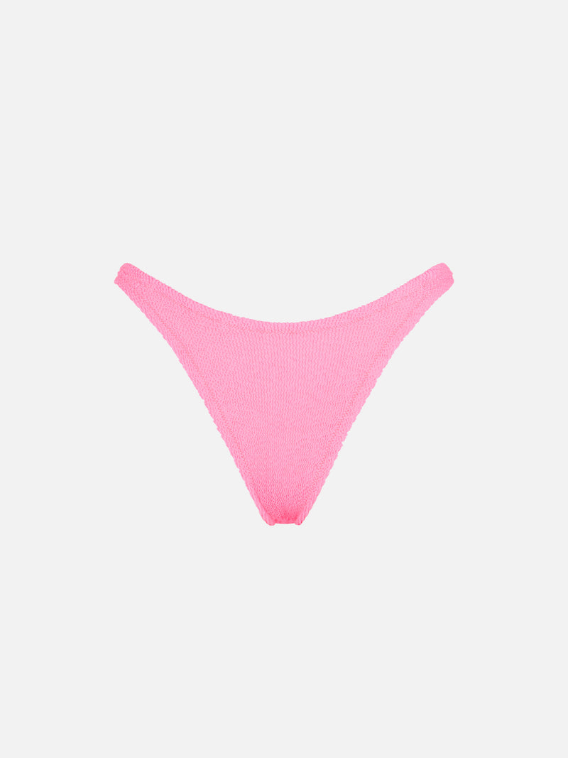 Damen-Schwimmslip in Fluo-Rosa in Crinkle-Optik