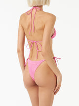 Bikini da donna a triangolo rosa crinkle