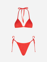 Bikini da donna a triangolo crinkle arancione