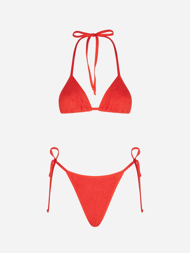 Bikini da donna a triangolo crinkle arancione