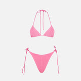 Bikini da donna a triangolo rosa crinkle