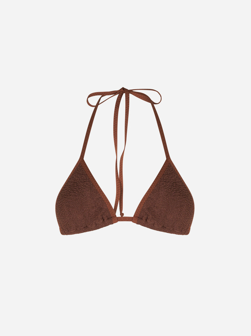 Costume da bagno donna a triangolo crinkle marrone