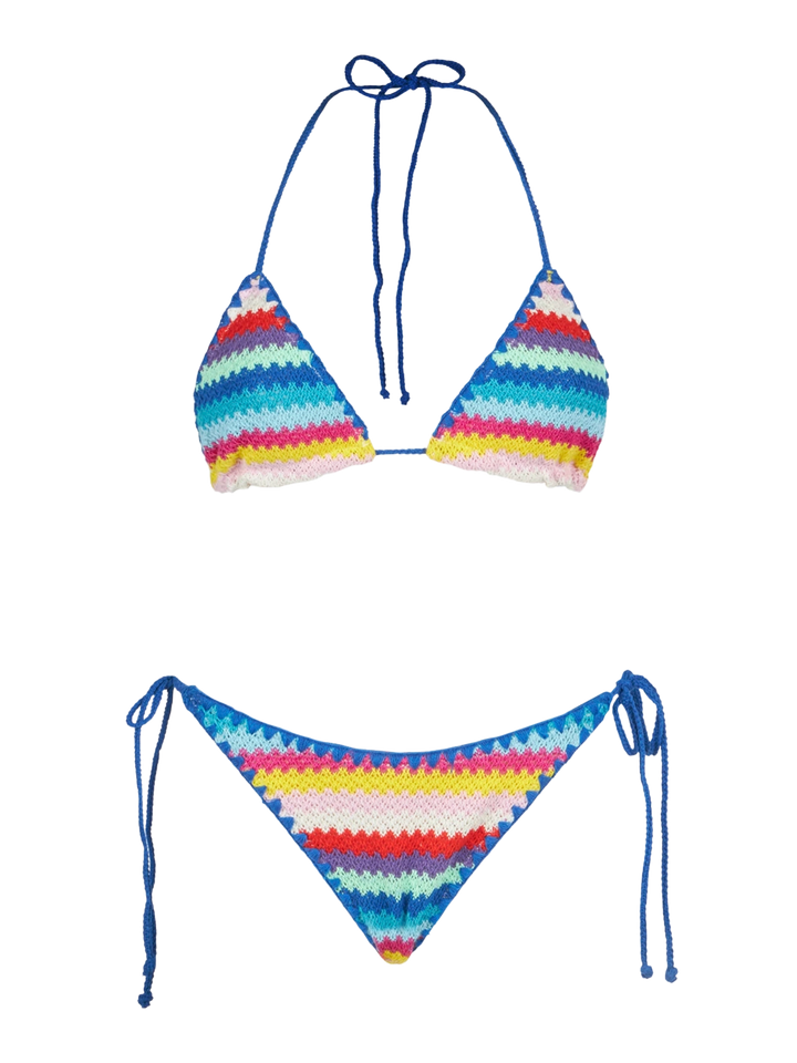 Bikini da donna a triangolo a righe all'uncinetto