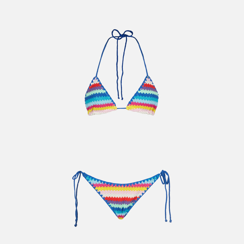 Gestreifter, gehäkelter Triangel-Bikini für Damen