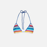 Woman crochet triangle top swimsuit with multicolor stripes