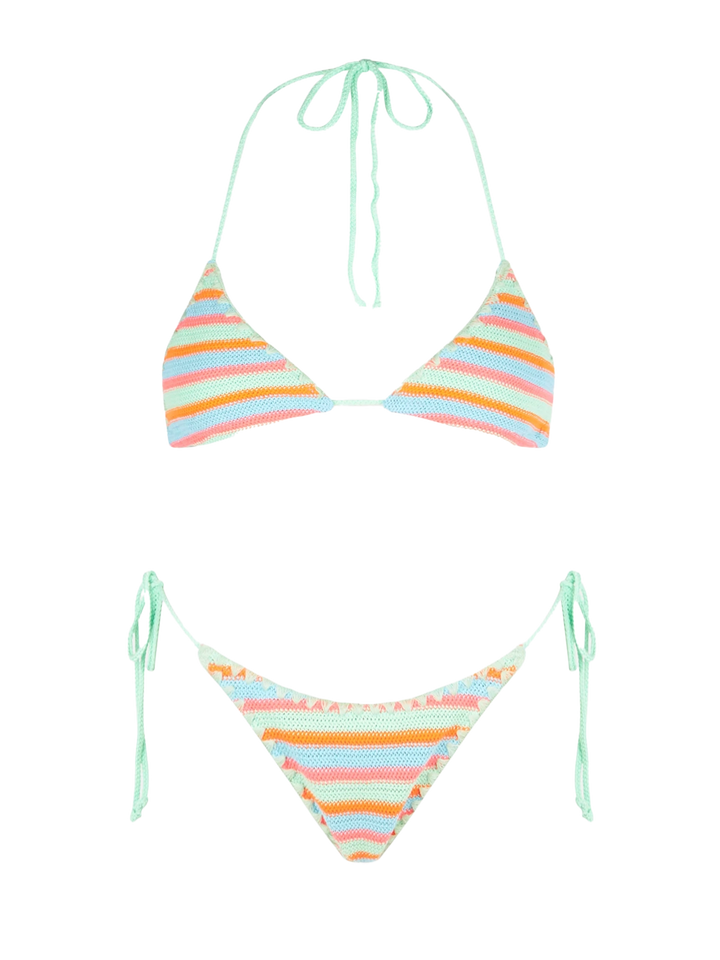 Bikini da donna a triangolo a righe all'uncinetto