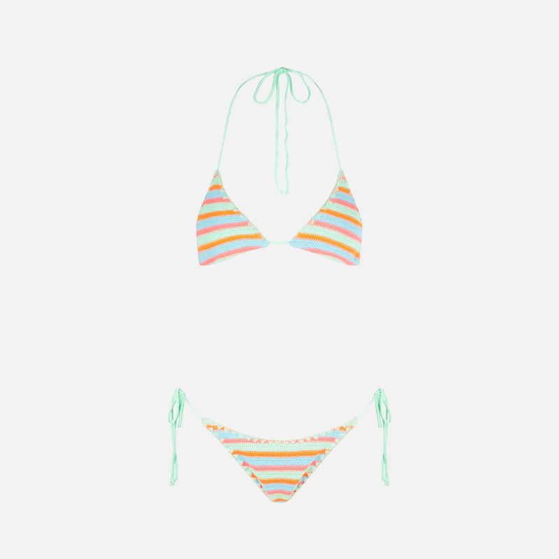 Gestreifter, gehäkelter Triangel-Bikini für Damen