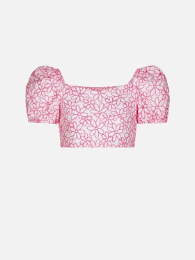 Crop top da bambina con ricamo margherite