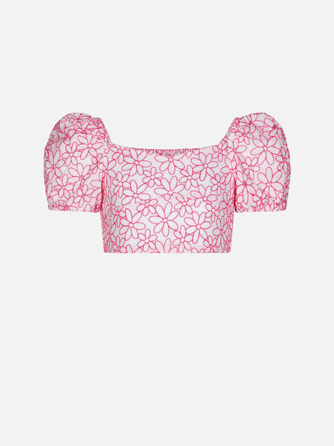 Girl crop top with daisy embroidery - MC2 Saint Barth