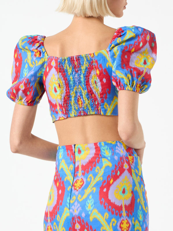 Crop-Top mit Ikat-Print