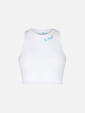 Canotta crop in cotone con ricamo St. Barth | MELISSA SATTA EDIZIONE SPECIALE