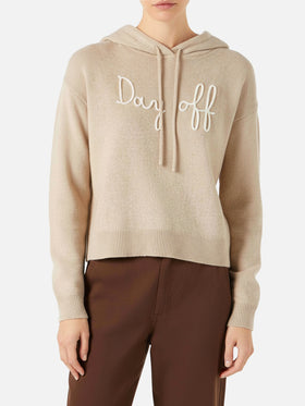 Woman cropped knit hoodie with Day Off embroidery