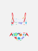 Bikini da bambina a bralette con stampa margherite multicolore