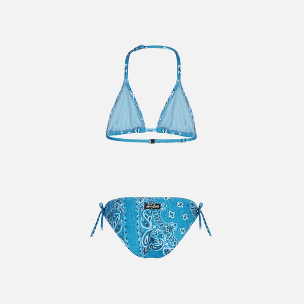 Mädchen-Triangel-Bikini mit Bandana-Print aus Denim