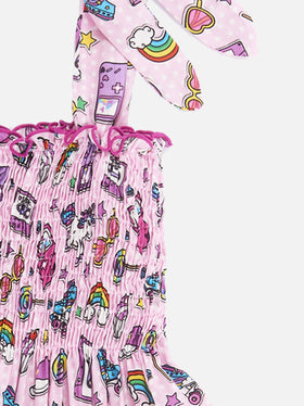 Cotton dress Lola with rainbow print