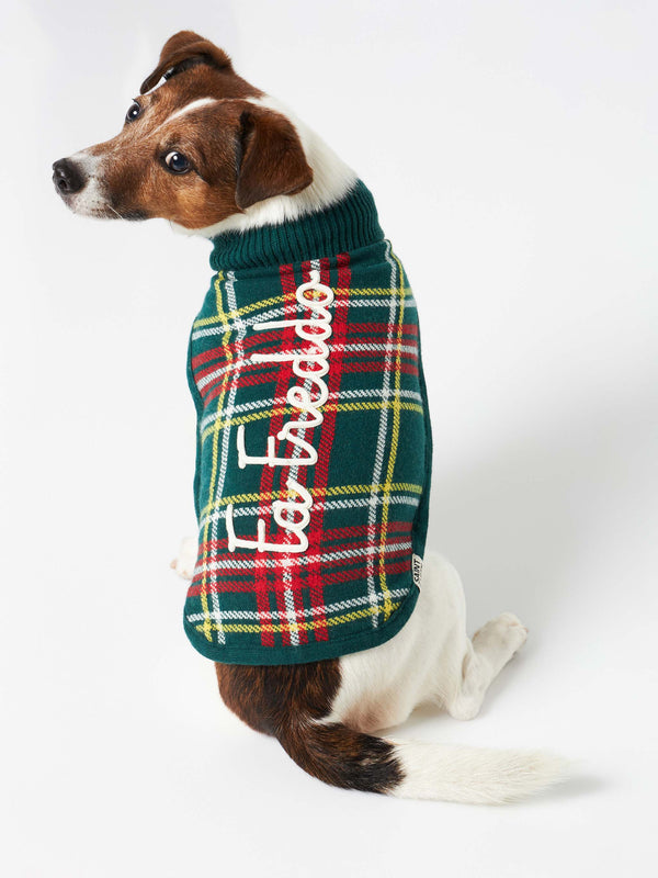 Dog sweater with tartan jacquard