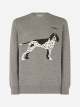 Donegal-Pullover für Herren mit Rundhalsausschnitt und Jacquard-Aufdruck mit Landhund