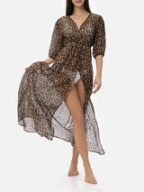 Cotton and silk long dress Bliss with animalier print