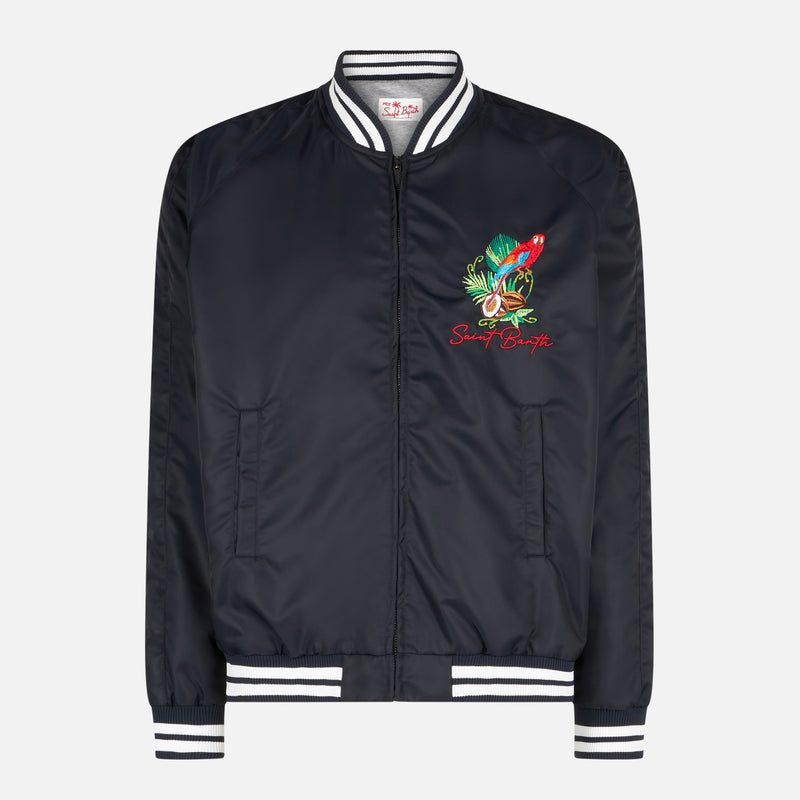 Man blue navy jacket with parrots embroidery