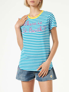 Bluette cotton t-shirt with Where is St. Barth? embroidery - MC2 Saint Barth