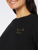 Damen-T-Shirt aus schwerer Baumwolle mit Aprés-Ski-Queen-Stickerei