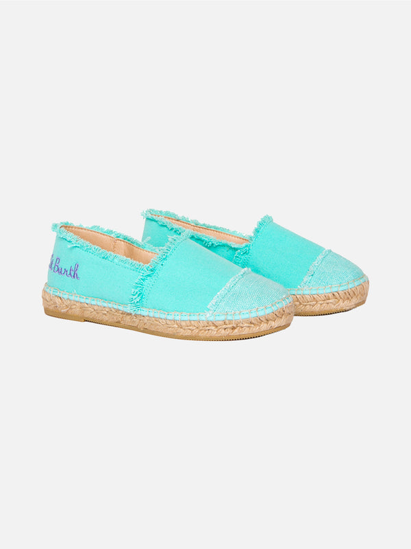 Wassergrüne Canvas-Espadrillas mit Stickerei