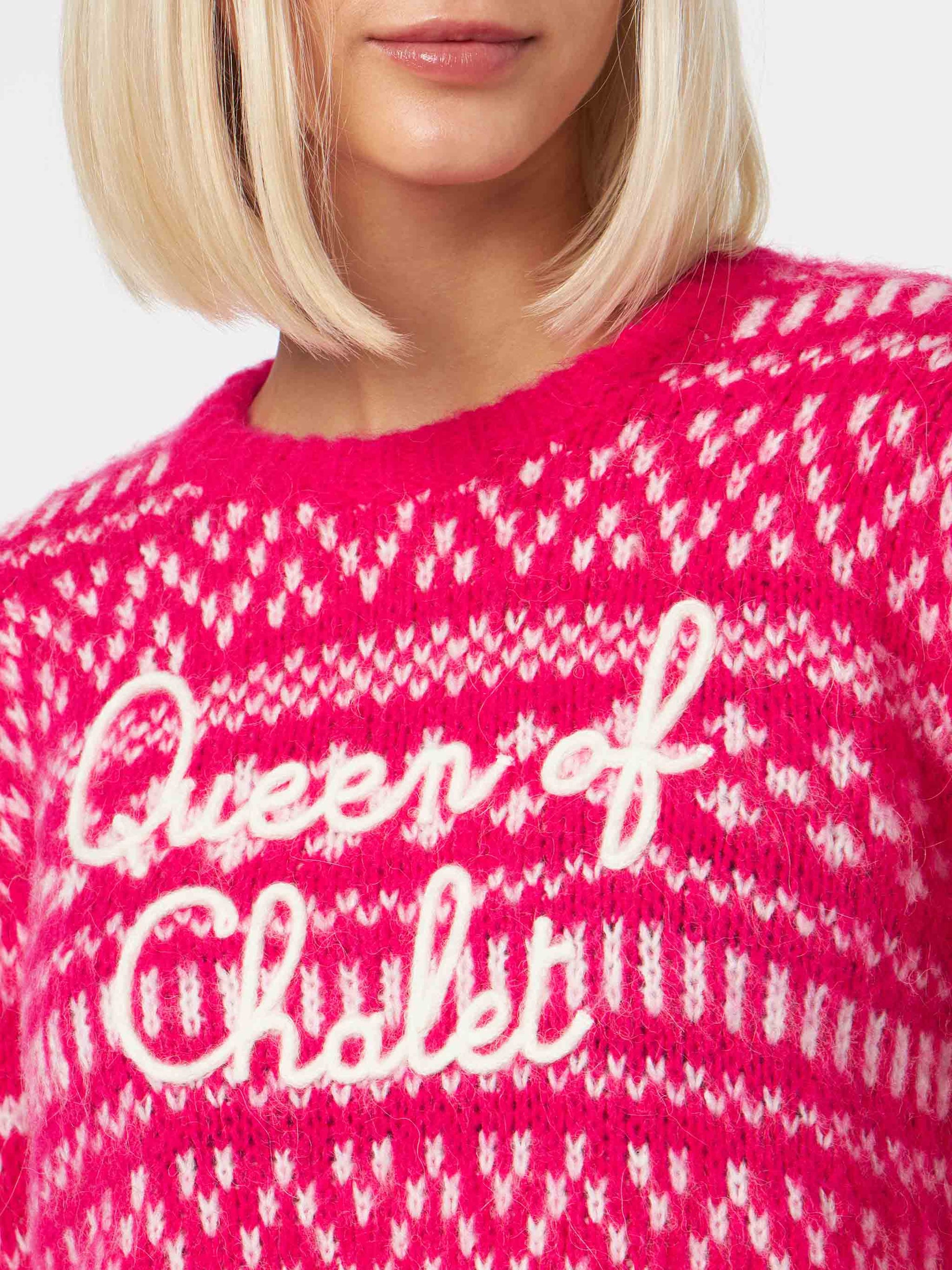 Woman crewneck soft sweater with fair isle print and Queen of Chalet embroidery - MC2 Saint Barth