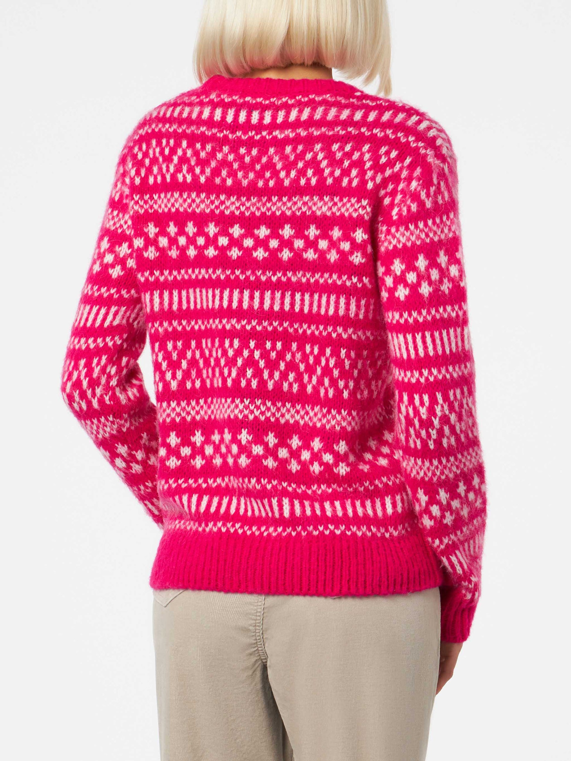 Woman crewneck soft sweater with fair isle print and Queen of Chalet embroidery - MC2 Saint Barth