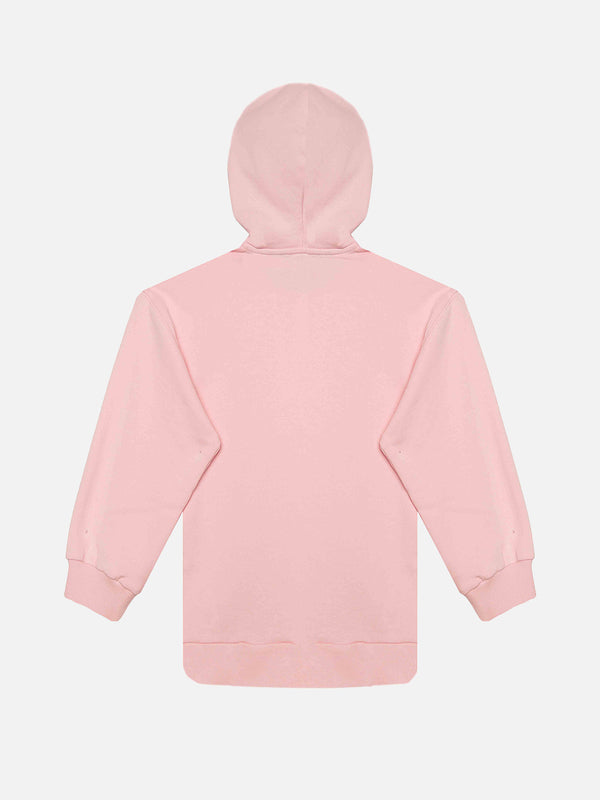 pink embroided writing hoodie for girl