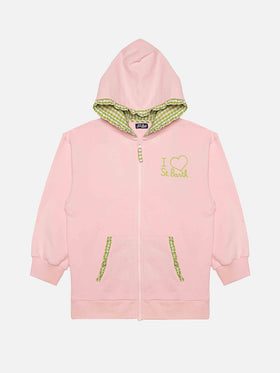 Rosa bestickter Kapuzenpullover für Mädchen