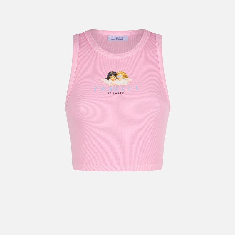 Crop-Tanktop aus Baumwolle mit Fiorucci-Print | FIORUCCI-SONDERAUSGABE