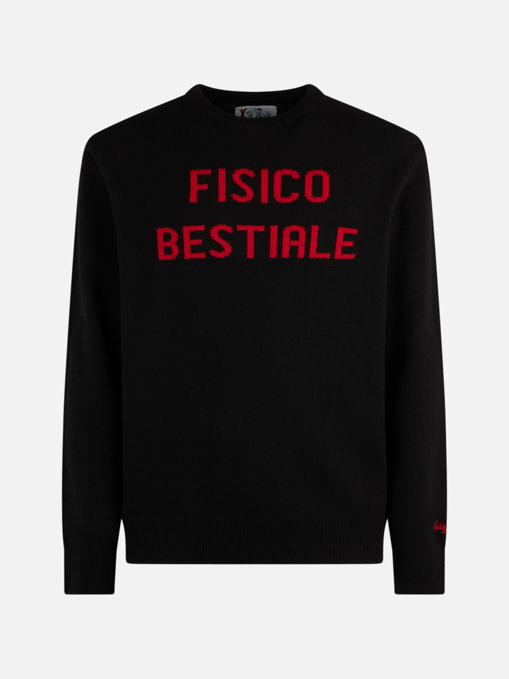 Blended wool crewneck with Fisico Bestiale jacquard print