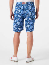 Blaue Herren-Bermudashorts aus Leinen mit Blumendruck