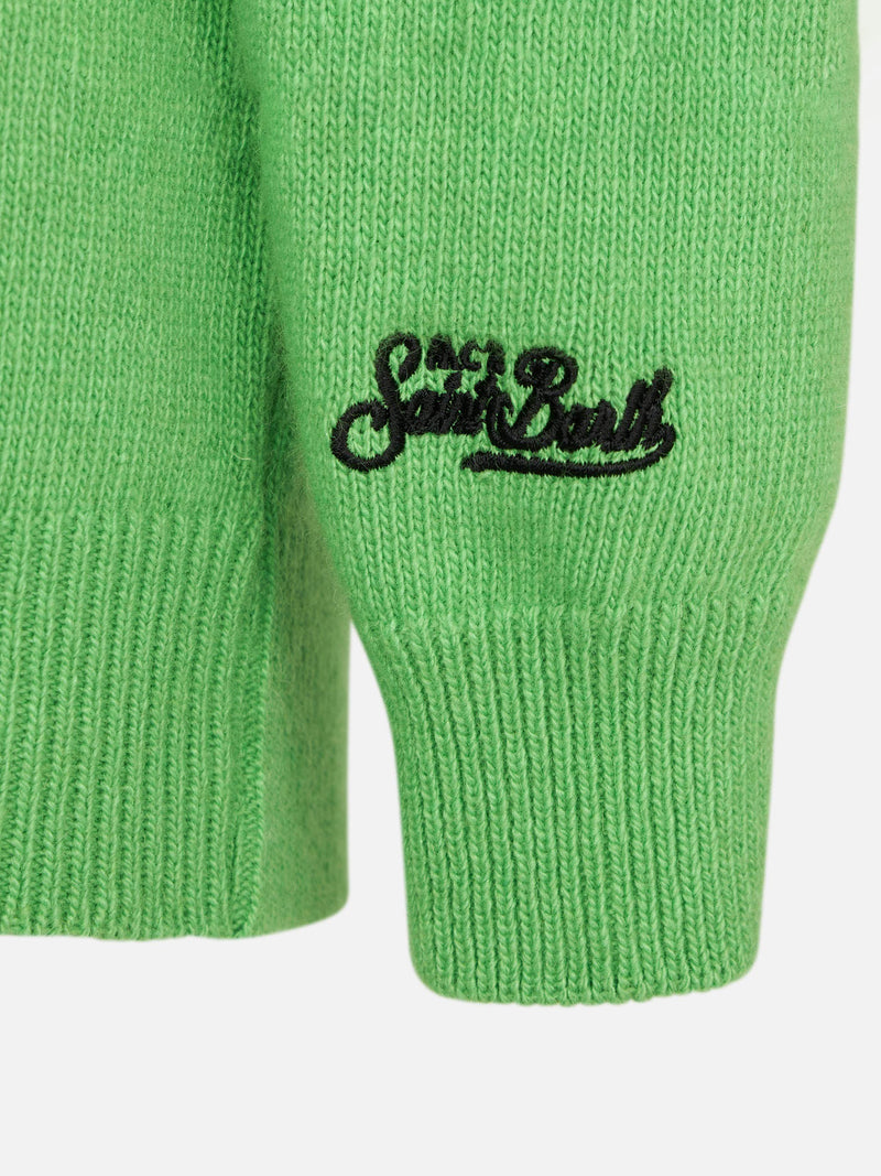 Maglia da bambino verde fluo con scritta Off-Piste