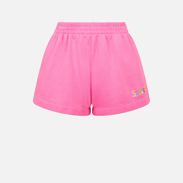 Pantaloncini donna in cotone rosa fluo