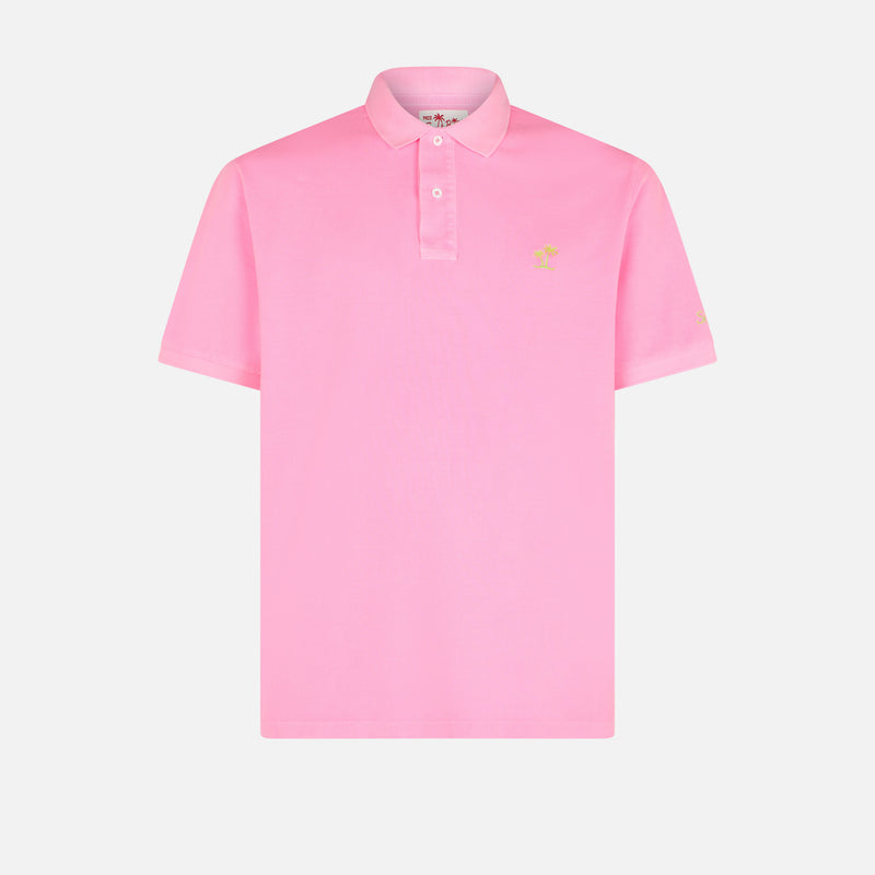 Pink piquet polo with St. Barth logo and vintage effect