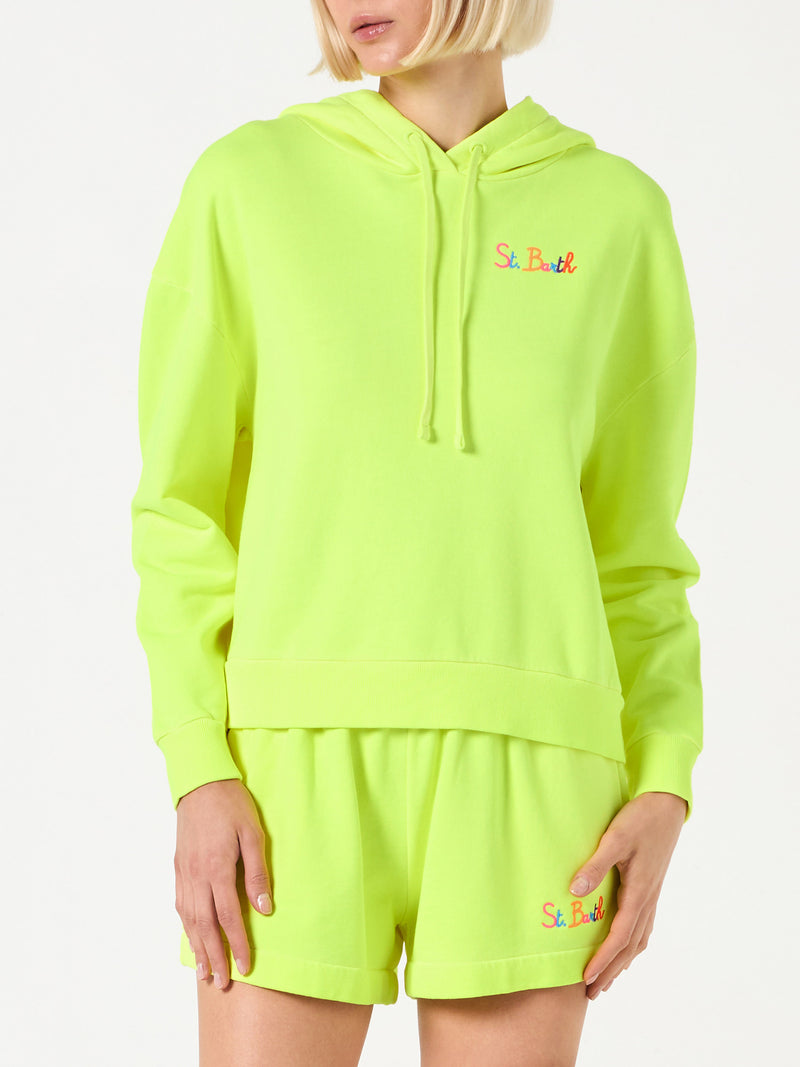 Fluo yellow hoodie with St. Barth embroidery