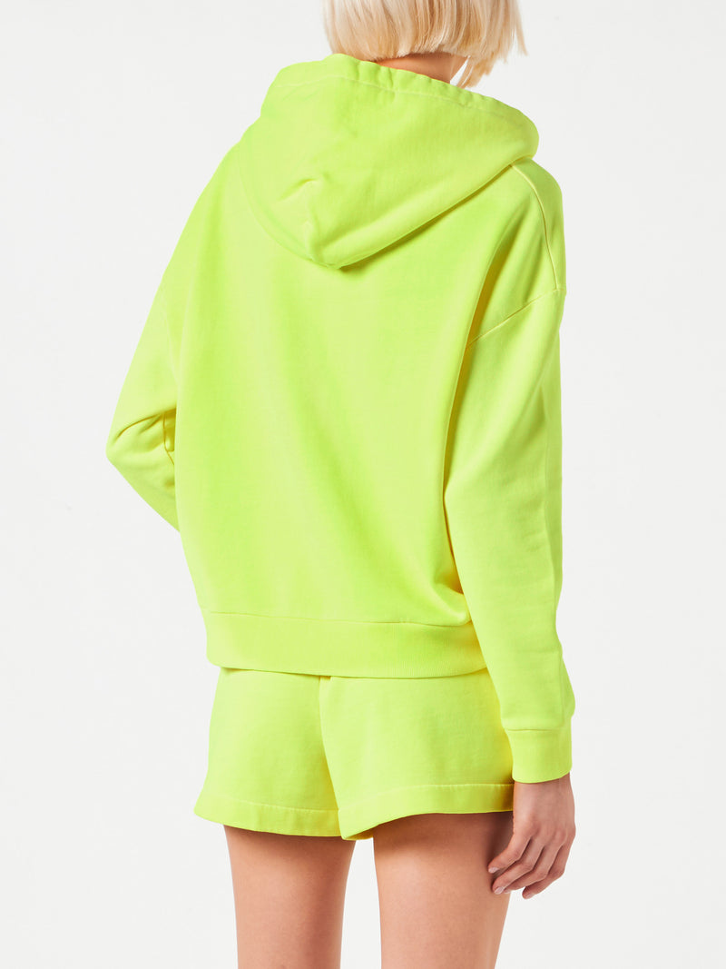 Fluogelber Kapuzenpullover mit St. Barth-Stickerei