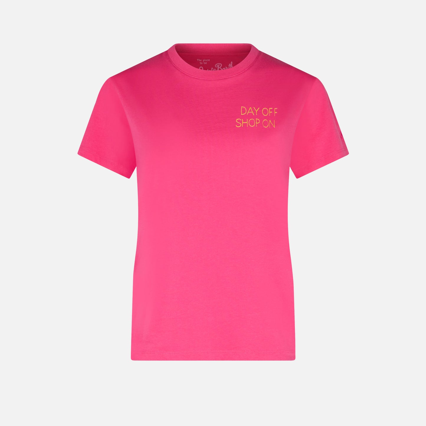 T-shirt da donna fucsia in cotone con ricamo