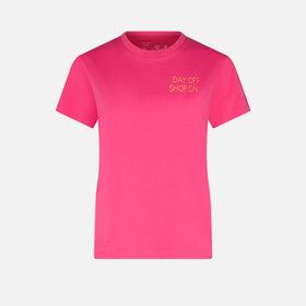T-shirt da donna fucsia in cotone con ricamo