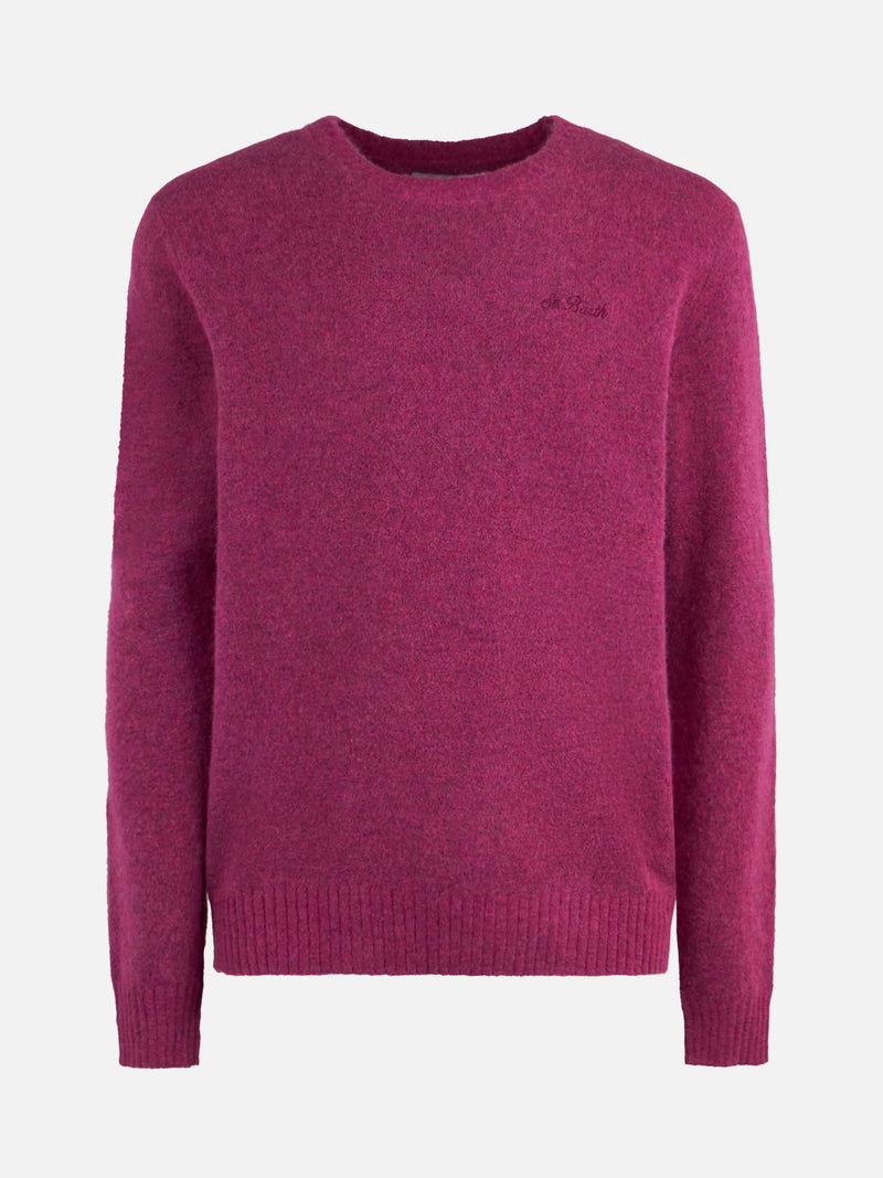 Maglia da uomo fucsia in lana stretch con ricamo St. Barth