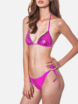 Fuchsia sequined triangle bikini